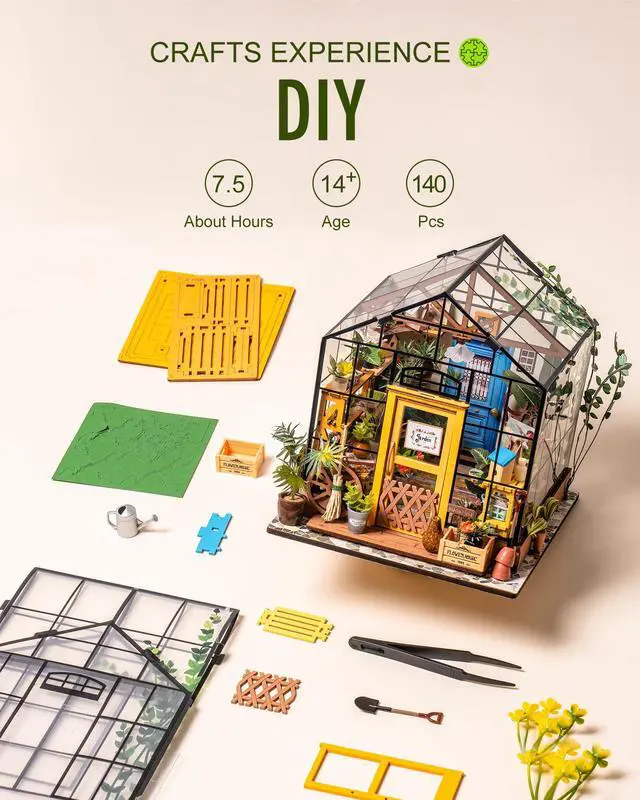 Alt view image 7 of 7 - DIY Miniature Greenhouse Kits for Adults - Cathy's Flower House | Beginner-Friendly Diorama Kits Mayberry Street Tiny House For Adults, Birthday/Christmas Decor Crafts Gifts For Plant Lovers