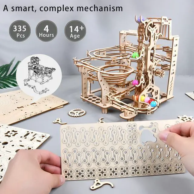 Alt view image 2 of 7 - 3D Wooden Puzzles Marble Run Chain Kit, Wood Creative Mechanical Puzzles Assembly Model Building Kits to Build for Adults & Kids, DIY Wooden Puzzle Hobbies Toys for Adults &Teens Gifts