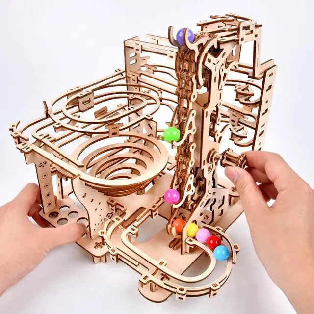 Alt view image 4 of 7 - 3D Wooden Puzzles Marble Run Chain Kit, Wood Creative Mechanical Puzzles Assembly Model Building Kits to Build for Adults & Kids, DIY Wooden Puzzle Hobbies Toys for Adults &Teens Gifts