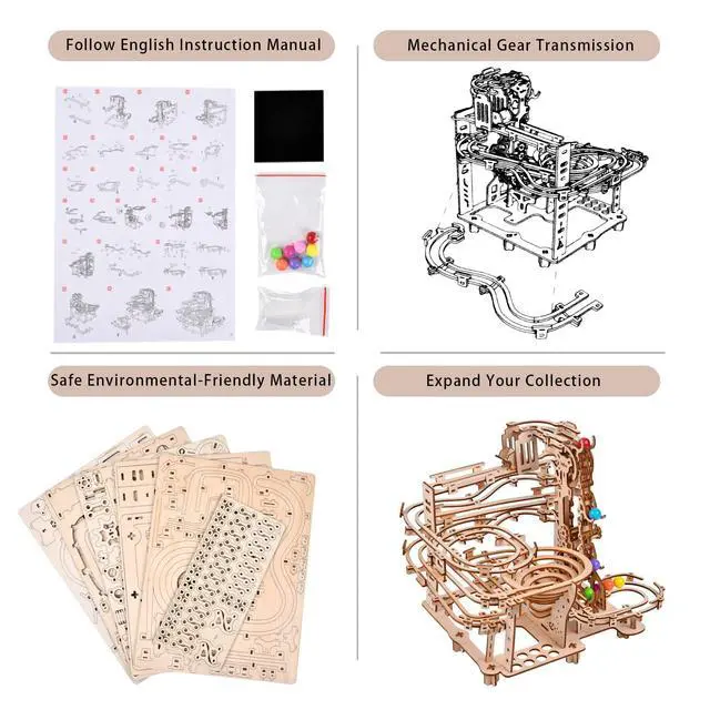 Alt view image 5 of 7 - 3D Wooden Puzzles Marble Run Chain Kit, Wood Creative Mechanical Puzzles Assembly Model Building Kits to Build for Adults & Kids, DIY Wooden Puzzle Hobbies Toys for Adults &Teens Gifts