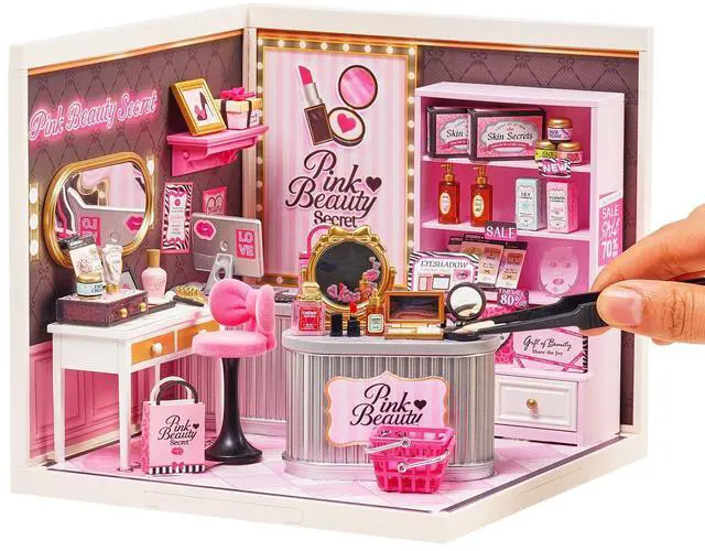 Main image of Super Creator Kits - DIY Plastic Miniature House for Adults, Micro Block Model Construction Set Ages 14+,Crafts/Hobbies/Brick Toys Teens & Up (Pink Beauty Secret)