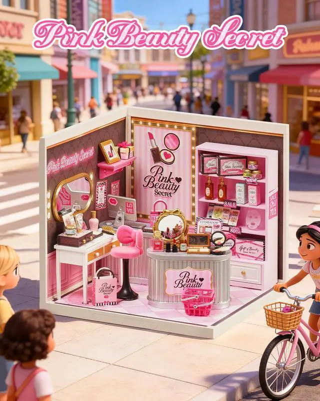 Alt view image 2 of 7 - Super Creator Kits - DIY Plastic Miniature House for Adults, Micro Block Model Construction Set Ages 14+,Crafts/Hobbies/Brick Toys Teens & Up (Pink Beauty Secret)
