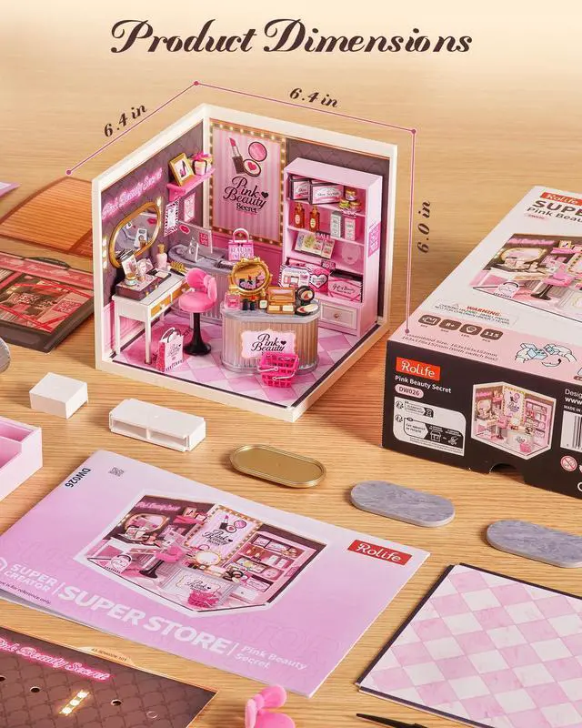 Alt view image 5 of 7 - Super Creator Kits - DIY Plastic Miniature House for Adults, Micro Block Model Construction Set Ages 14+,Crafts/Hobbies/Brick Toys Teens & Up (Pink Beauty Secret)