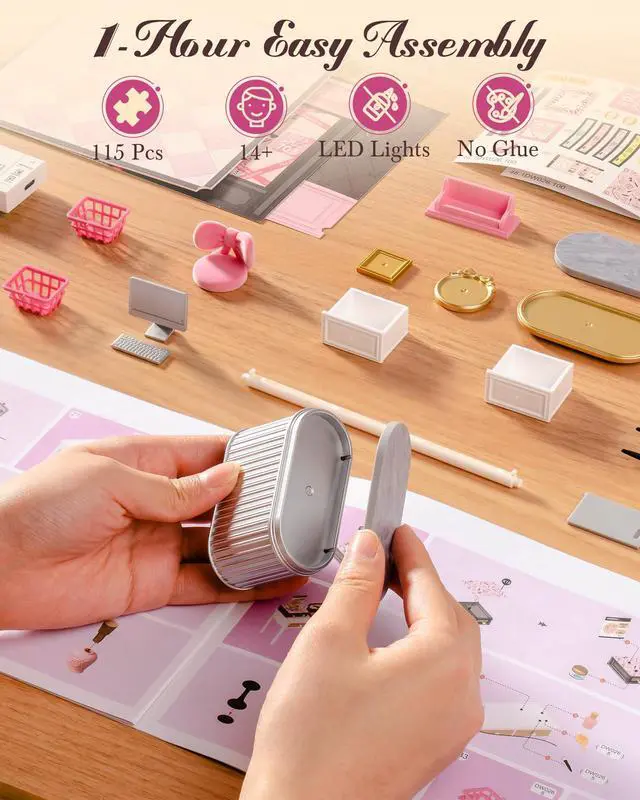 Alt view image 6 of 7 - Super Creator Kits - DIY Plastic Miniature House for Adults, Micro Block Model Construction Set Ages 14+,Crafts/Hobbies/Brick Toys Teens & Up (Pink Beauty Secret)