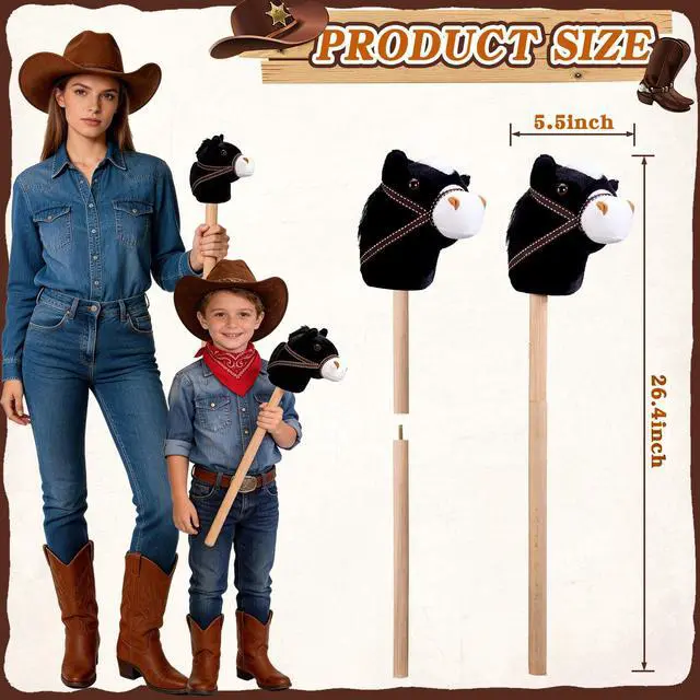 Alt view image 2 of 7 - 3-Piece Detachable Stick Horse Soft-Touch Plush Toy for Kid | Easy Assembly,Perfect for Cowboy Themed Party,Group Play,Family Activities and Decoration