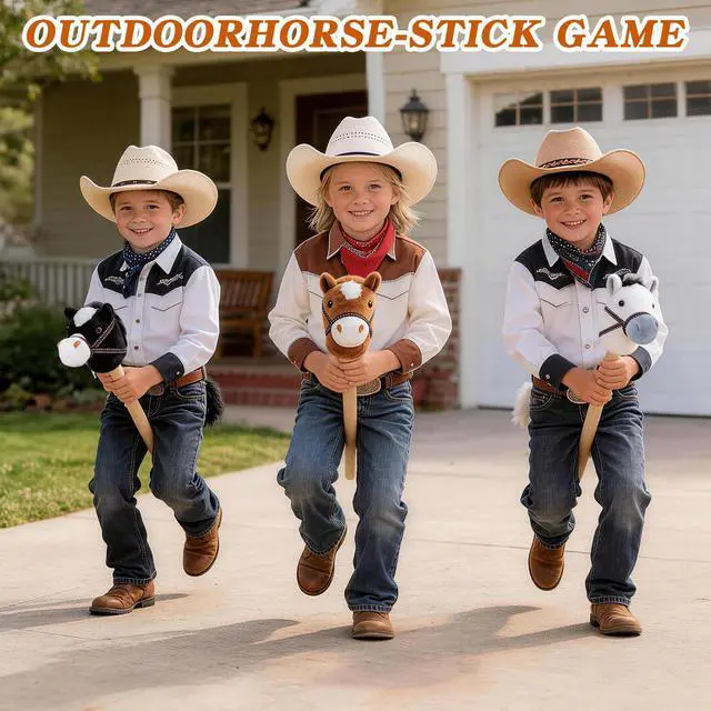 Alt view image 3 of 7 - 3-Piece Detachable Stick Horse Soft-Touch Plush Toy for Kid | Easy Assembly,Perfect for Cowboy Themed Party,Group Play,Family Activities and Decoration