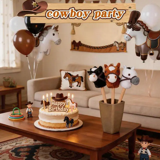 Alt view image 5 of 7 - 3-Piece Detachable Stick Horse Soft-Touch Plush Toy for Kid | Easy Assembly,Perfect for Cowboy Themed Party,Group Play,Family Activities and Decoration