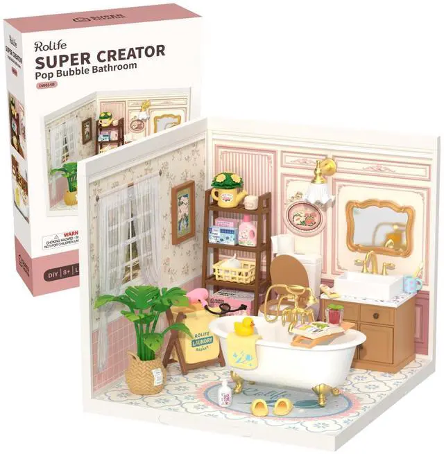 Main image of Super Creator-DIY Plastic Miniature House for Adults, Mini Blocks Model Kit Building Sets, DIY Crafts/Hobbies/Building Blocks Toys for Adults (Pop Bubble Bathroom)