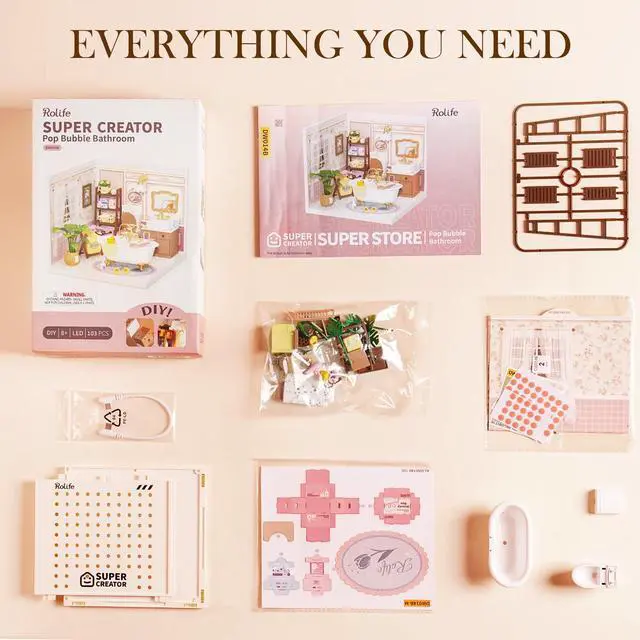Alt view image 7 of 7 - Super Creator-DIY Plastic Miniature House for Adults, Mini Blocks Model Kit Building Sets, DIY Crafts/Hobbies/Building Blocks Toys for Adults (Pop Bubble Bathroom)