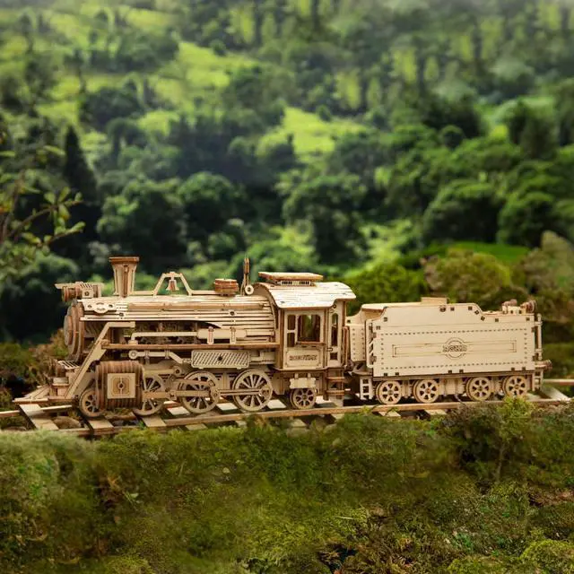 Alt view image 2 of 7 - Model Car Kits Wooden 3D Puzzles Model Building Kits for Adults to Build-Educational Brain Teaser Assembly Model, Desk Decor/DIY Hobbies/Gifts (Prime Steam Express/12.1 * 2.7 * 3.3)