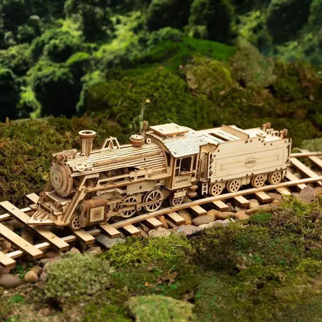 Alt view image 4 of 7 - Model Car Kits Wooden 3D Puzzles Model Building Kits for Adults to Build-Educational Brain Teaser Assembly Model, Desk Decor/DIY Hobbies/Gifts (Prime Steam Express/12.1 * 2.7 * 3.3)
