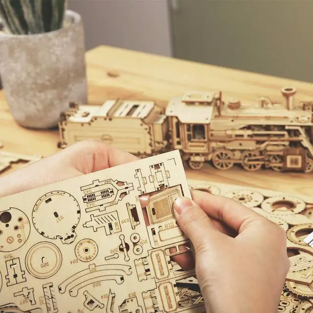 Alt view image 3 of 7 - Model Car Kits Wooden 3D Puzzles Model Building Kits for Adults to Build-Educational Brain Teaser Assembly Model, Desk Decor/DIY Hobbies/Gifts (Prime Steam Express/12.1 * 2.7 * 3.3)