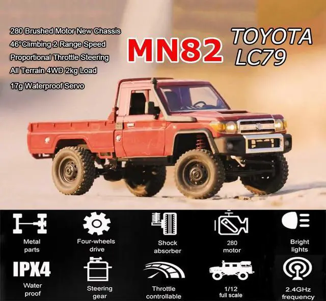 Alt view image 4 of 7 - RC Rock Crawler RC Truck 4x4 Toyota LC79 MN82 RC Crawler 1/12 Scale | Remote Control Pickup Off Road All Terrain 280 Motor Proportional Throttle Steering RTR Hobby Toy Adult