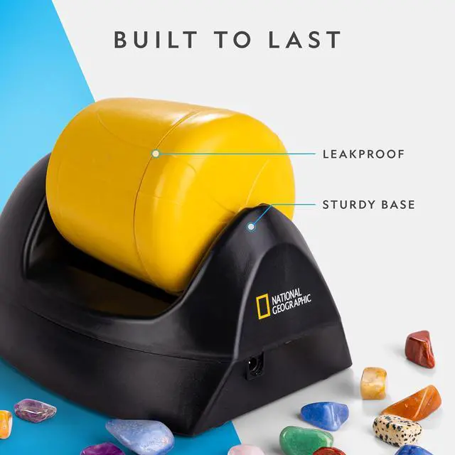 Alt view image 4 of 7 - National Geographic Starter Rock Tumbler Kit for Kids and Adults | Leak-Proof Rubber Barrel, 1/2 Lb. Rough Gemstones, 4-Stage Polishing Grit, Jewelry Fastenings, Geology Hobby, Birthday Gift
