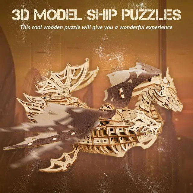 Alt view image 3 of 7 - 3D Wooden Puzzles for Adults: 352pcs Dragon Ship Model Kits for Men - Brain Teaser Wooden Hobby Puzzle Toys - Creative Wooden Model Building Kits for Christmas Birthday Gifts Home Decor