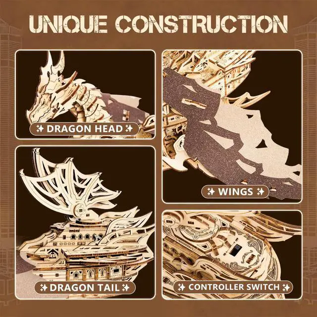 Alt view image 4 of 7 - 3D Wooden Puzzles for Adults: 352pcs Dragon Ship Model Kits for Men - Brain Teaser Wooden Hobby Puzzle Toys - Creative Wooden Model Building Kits for Christmas Birthday Gifts Home Decor