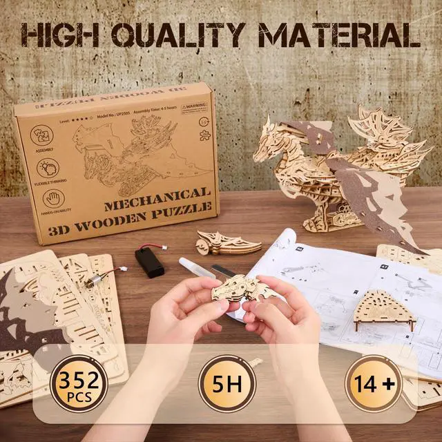 Alt view image 5 of 7 - 3D Wooden Puzzles for Adults: 352pcs Dragon Ship Model Kits for Men - Brain Teaser Wooden Hobby Puzzle Toys - Creative Wooden Model Building Kits for Christmas Birthday Gifts Home Decor