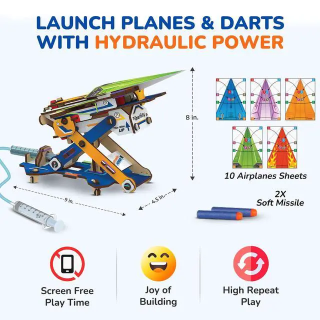 Alt view image 4 of 7 - 2in1 Hydraulic Aeroplane & Dart Launcher for Kids 6-14 | 50+ Amazing Science Experiments | Educational STEM Toy | Birthday Gift for Boys & Girls Ages 4,5,6,7,8 Years
