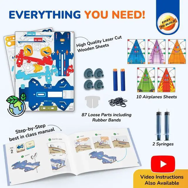 Alt view image 6 of 7 - 2in1 Hydraulic Aeroplane & Dart Launcher for Kids 6-14 | 50+ Amazing Science Experiments | Educational STEM Toy | Birthday Gift for Boys & Girls Ages 4,5,6,7,8 Years