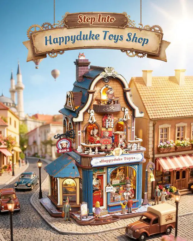 Alt view image 2 of 7 - Bear Toy Store DIY Miniature House Kit, 3D Wooden Puzzles for Adults | Model Building Kits with Music & Lights, Craft Hobby Gifts for Women, Man, No Gule Desk Decor Bookshelf Decor Display