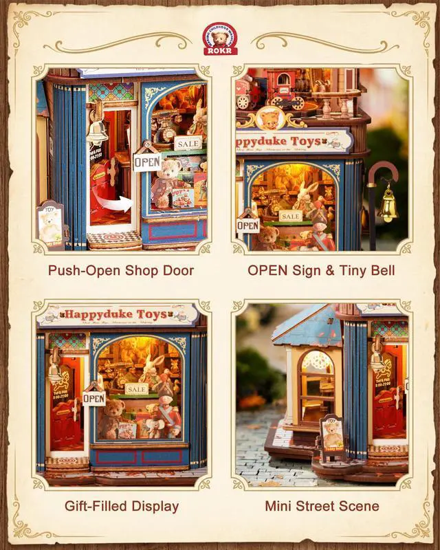 Alt view image 6 of 7 - Bear Toy Store DIY Miniature House Kit, 3D Wooden Puzzles for Adults | Model Building Kits with Music & Lights, Craft Hobby Gifts for Women, Man, No Gule Desk Decor Bookshelf Decor Display