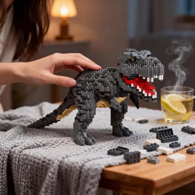 Alt view image 2 of 7 - Dinosaur Building Kit: 1500PCS T-Rex Micro Mini Blocks | Fierce Fangs & Tabby Cat's Docile Vibe - Challenging Dino Puzzle, Engaging Assembly Toy for Home Decor & Hobby Enthusiasts
