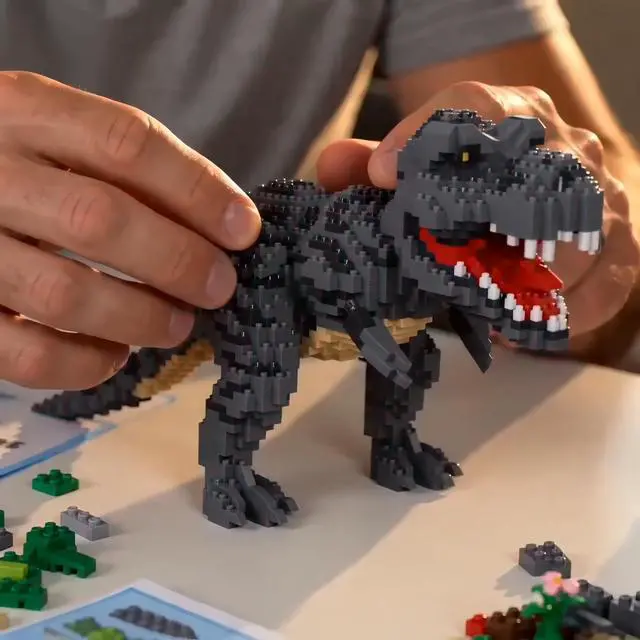 Alt view image 6 of 7 - Dinosaur Building Kit: 1500PCS T-Rex Micro Mini Blocks | Fierce Fangs & Tabby Cat's Docile Vibe - Challenging Dino Puzzle, Engaging Assembly Toy for Home Decor & Hobby Enthusiasts