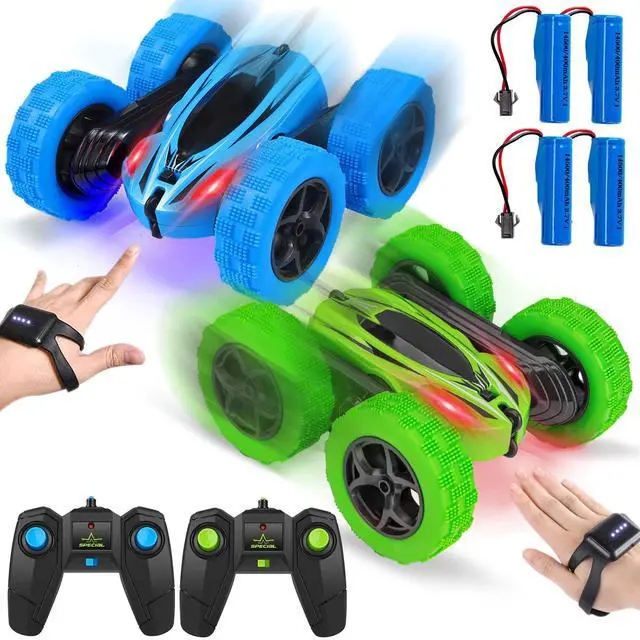 Main image of 2PACK RC Stunt Car Watch Gesture Sensor Car 4WD Double Sided 360 Degree Rotating Tumbling Rechargeable Car High Speed 2.4GHZ Off Road Hobby RC Toy Cars for Xmas Birthday Gift Adults,Kids (Blue/Green)