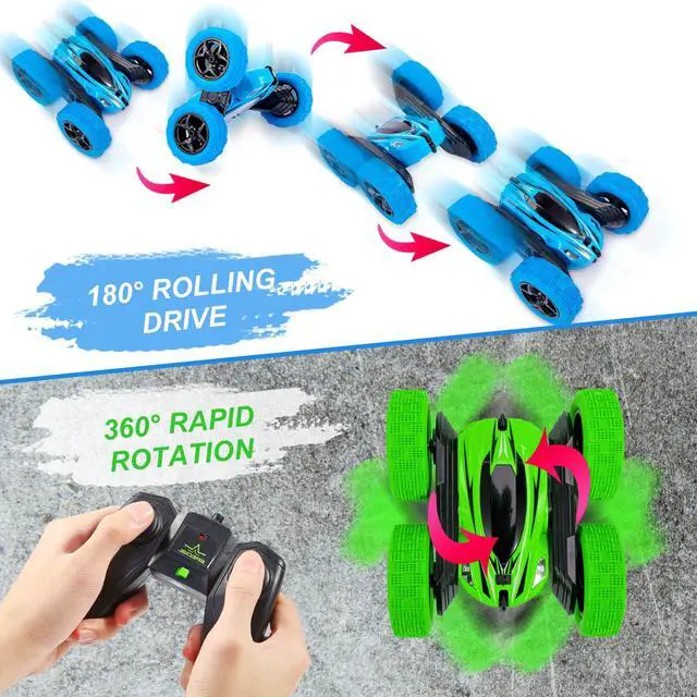 Alt view image 2 of 7 - 2PACK RC Stunt Car Watch Gesture Sensor Car 4WD Double Sided 360 Degree Rotating Tumbling Rechargeable Car High Speed 2.4GHZ Off Road Hobby RC Toy Cars for Xmas Birthday Gift Adults,Kids (Blue/Green)