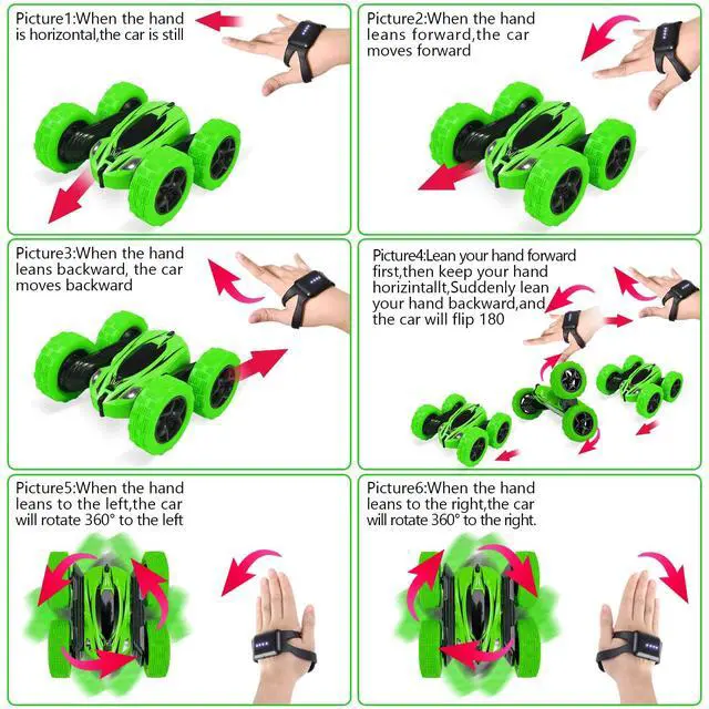 Alt view image 5 of 7 - 2PACK RC Stunt Car Watch Gesture Sensor Car 4WD Double Sided 360 Degree Rotating Tumbling Rechargeable Car High Speed 2.4GHZ Off Road Hobby RC Toy Cars for Xmas Birthday Gift Adults,Kids (Blue/Green)