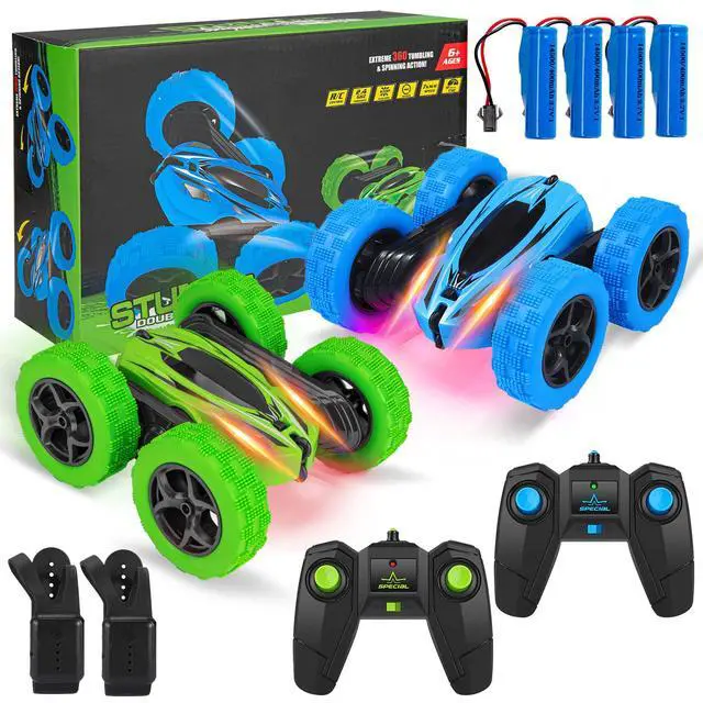 Alt view image 6 of 7 - 2PACK RC Stunt Car Watch Gesture Sensor Car 4WD Double Sided 360 Degree Rotating Tumbling Rechargeable Car High Speed 2.4GHZ Off Road Hobby RC Toy Cars for Xmas Birthday Gift Adults,Kids (Blue/Green)