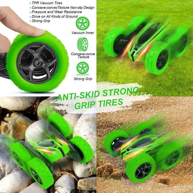 Alt view image 4 of 7 - 2PACK RC Stunt Car Watch Gesture Sensor Car 4WD Double Sided 360 Degree Rotating Tumbling Rechargeable Car High Speed 2.4GHZ Off Road Hobby RC Toy Cars for Xmas Birthday Gift Adults,Kids (Blue/Green)