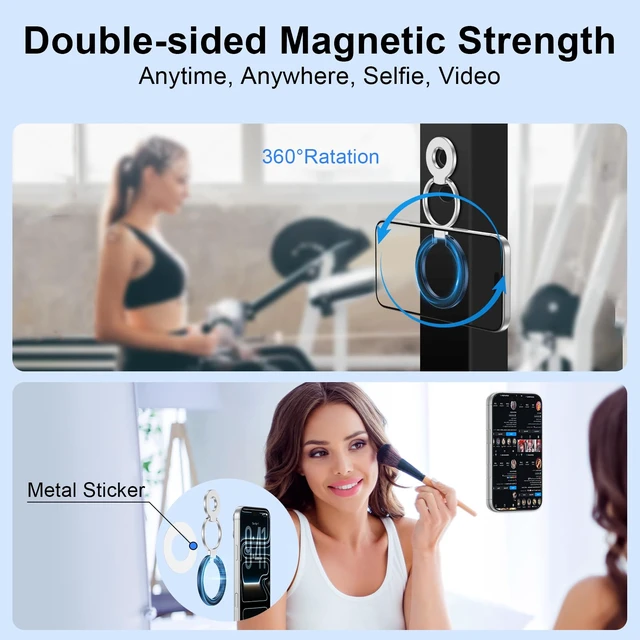 Alt view image 2 of 7 - Magnetic Ring Holder for MagSafe Case Dual-Side Magnet Phone Grip Kickstand Removable Gym Finger Grip Loop for iPhone Air/17/16/15/18 Pro Max MagSafe Case All Phones Compatible with Magnetic Car Mount