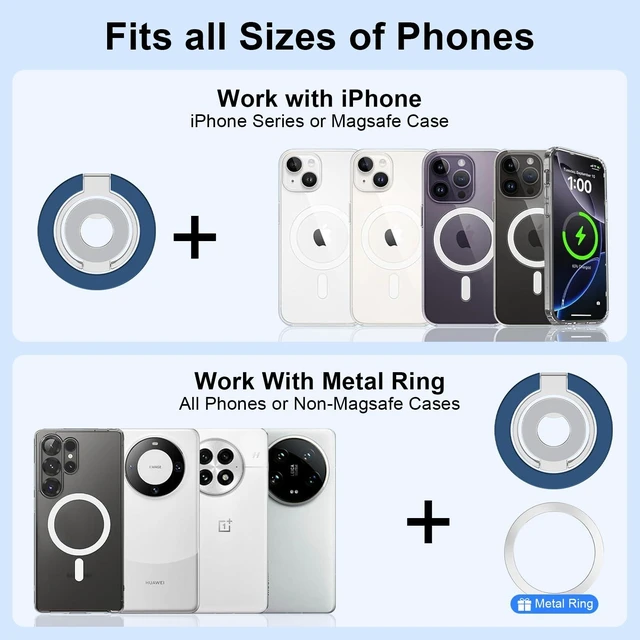 Alt view image 6 of 7 - Magnetic Ring Holder for MagSafe Case Dual-Side Magnet Phone Grip Kickstand Removable Gym Finger Grip Loop for iPhone Air/17/16/15/18 Pro Max MagSafe Case All Phones Compatible with Magnetic Car Mount