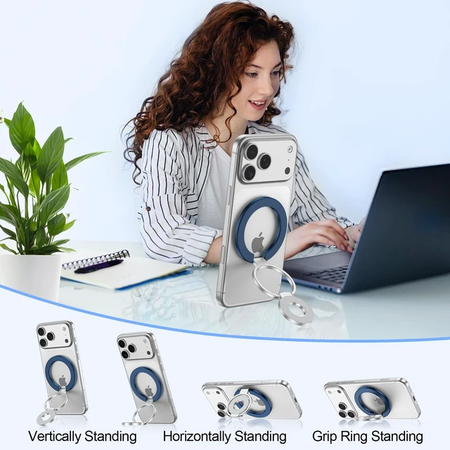 Alt view image 7 of 7 - Magnetic Ring Holder for MagSafe Case Dual-Side Magnet Phone Grip Kickstand Removable Gym Finger Grip Loop for iPhone Air/17/16/15/18 Pro Max MagSafe Case All Phones Compatible with Magnetic Car Mount