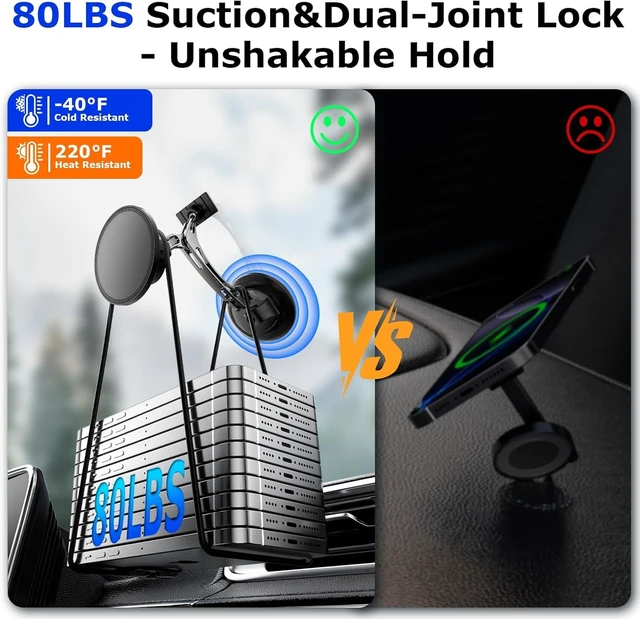 Alt view image 2 of 7 - Dual Support for MagSafe Car Mount, Magnetic Phone Holder for Car with Vacuum, 360°Adjustable Metal Head &Extension Rod, Cell Phone Holders for Your Car for iPhone17/16/15/14/13/12, Android