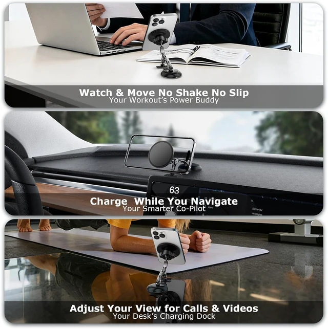 Alt view image 6 of 7 - Dual Support for MagSafe Car Mount, Magnetic Phone Holder for Car with Vacuum, 360°Adjustable Metal Head &Extension Rod, Cell Phone Holders for Your Car for iPhone17/16/15/14/13/12, Android