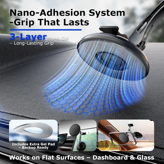 Alt view image 3 of 7 - Dual Support for MagSafe Car Mount, Magnetic Phone Holder for Car with Vacuum, 360°Adjustable Metal Head &Extension Rod, Cell Phone Holders for Your Car for iPhone17/16/15/14/13/12, Android