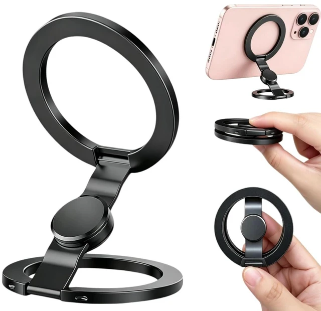 Main image of Magnetic Phone Stand & Fidget Spinner Combo, 2-in-1 Foldable Phone Holder with Dual Magnetic Rings, 360° Rotation 270° Flip,Strong Compatible Stand for MagSafe,Desk, Car, Gym (Gunmetal)