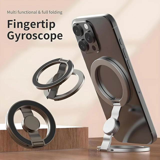 Alt view image 4 of 6 - Magnetic Phone Stand & Fidget Spinner Combo, 2-in-1 Foldable Phone Holder with Dual Magnetic Rings, 360° Rotation 270° Flip,Strong Compatible Stand for MagSafe,Desk, Car, Gym (Gunmetal)