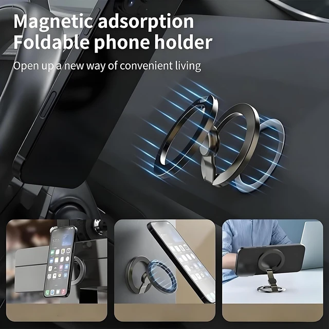 Alt view image 5 of 6 - Magnetic Phone Stand & Fidget Spinner Combo, 2-in-1 Foldable Phone Holder with Dual Magnetic Rings, 360° Rotation 270° Flip,Strong Compatible Stand for MagSafe,Desk, Car, Gym (Gunmetal)