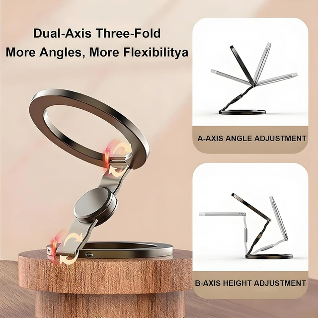 Alt view image 6 of 6 - Magnetic Phone Stand & Fidget Spinner Combo, 2-in-1 Foldable Phone Holder with Dual Magnetic Rings, 360° Rotation 270° Flip,Strong Compatible Stand for MagSafe,Desk, Car, Gym (Gunmetal)
