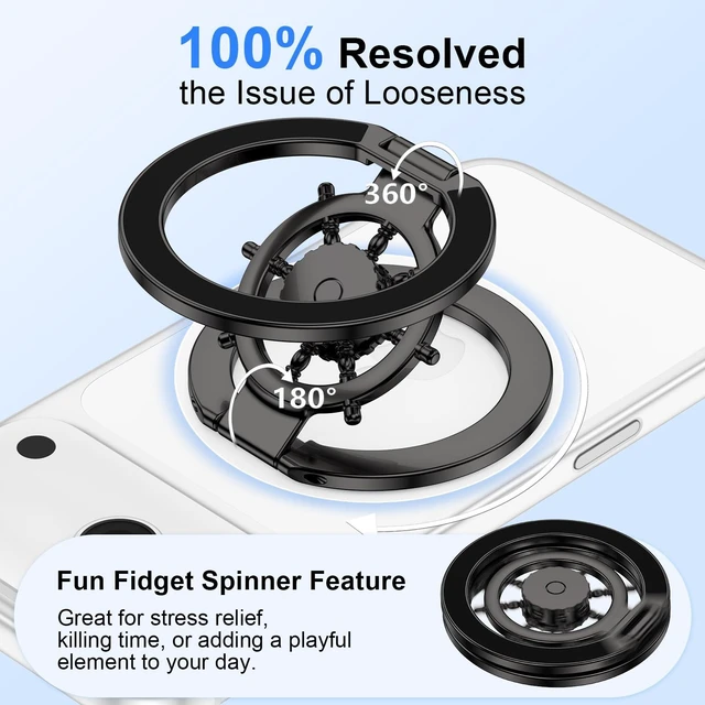Alt view image 4 of 7 - Magnetic Phone Ring Holder Fidget Spinner for MagSafe Case Phone Grip Stand Foldable Magnetic Finger Ring Grip Dual Sided Kickstand for iPhone 17 18 Pro Max 17e 16e 16 Pro Max Samsung Galaxy S26 Ultra