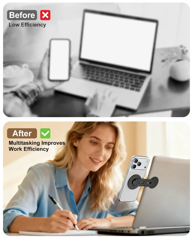 Alt view image 2 of 7 - Magnetic Phone Laptop Holder Mount, Foldable Hidden Portable Stand for iPhone 18/17/16/15/14 & All Phone, Clamp for Monitor Side, Compatible with Laptop, Desktop, Tesla Model 3/ Y, Black