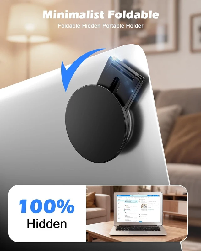 Alt view image 5 of 7 - Magnetic Phone Laptop Holder Mount, Foldable Hidden Portable Stand for iPhone 18/17/16/15/14 & All Phone, Clamp for Monitor Side, Compatible with Laptop, Desktop, Tesla Model 3/ Y, Black