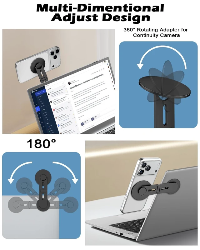 Alt view image 6 of 7 - Magnetic Phone Laptop Holder Mount, Foldable Hidden Portable Stand for iPhone 18/17/16/15/14 & All Phone, Clamp for Monitor Side, Compatible with Laptop, Desktop, Tesla Model 3/ Y, Black