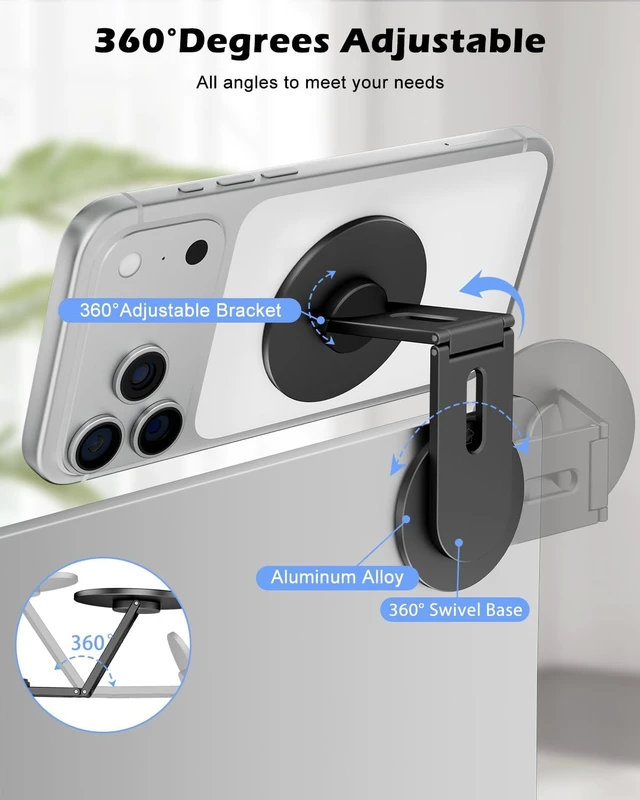 Alt view image 7 of 7 - Magnetic Phone Laptop Holder Mount, Foldable Hidden Portable Stand for iPhone 18/17/16/15/14 & All Phone, Clamp for Monitor Side, Compatible with Laptop, Desktop, Tesla Model 3/ Y, Black