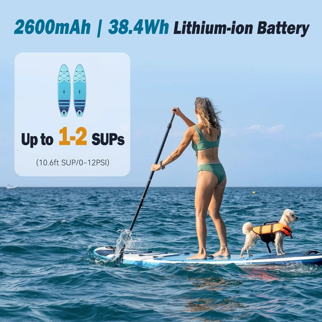 Alt view image 4 of 7 - 20 PSI Electric Paddle Board Pump S1 Portable SUP Air Pump, Rechargeable Battery-Powered, Intelligent Inflation & Deflation, Auto-Off for SUP Boards, Boats, Kayaks, Tents