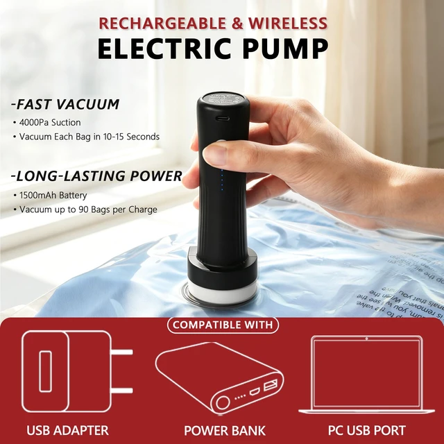 Alt view image 5 of 7 - Travel Vacuum Bags for Clothing with Cordless Pump 18 Combo, Clear | Compression Packing Cubes Organizer Storage for Luggage Suitcase, Space Saver Seal Bags for Vacation Cruise