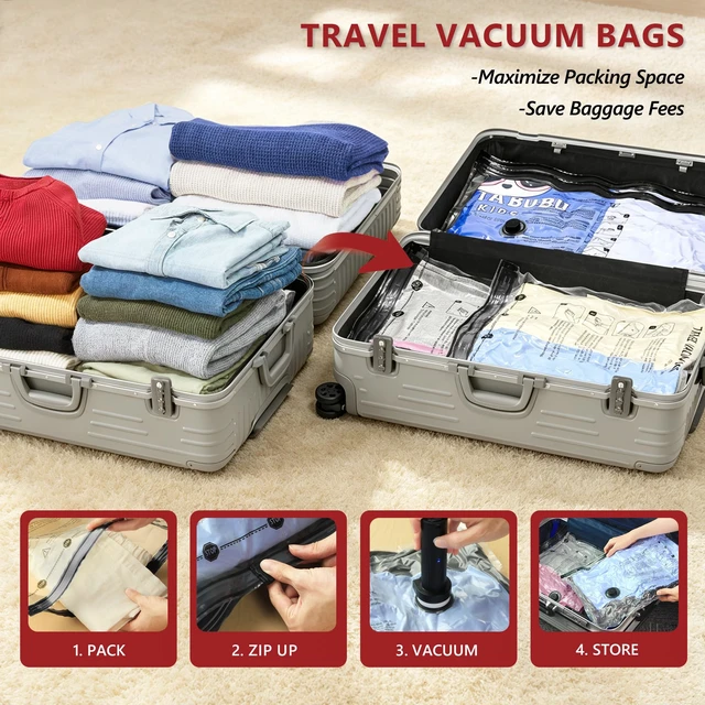 Alt view image 2 of 7 - Travel Vacuum Bags for Clothing with Cordless Pump 18 Combo, Clear | Compression Packing Cubes Organizer Storage for Luggage Suitcase, Space Saver Seal Bags for Vacation Cruise